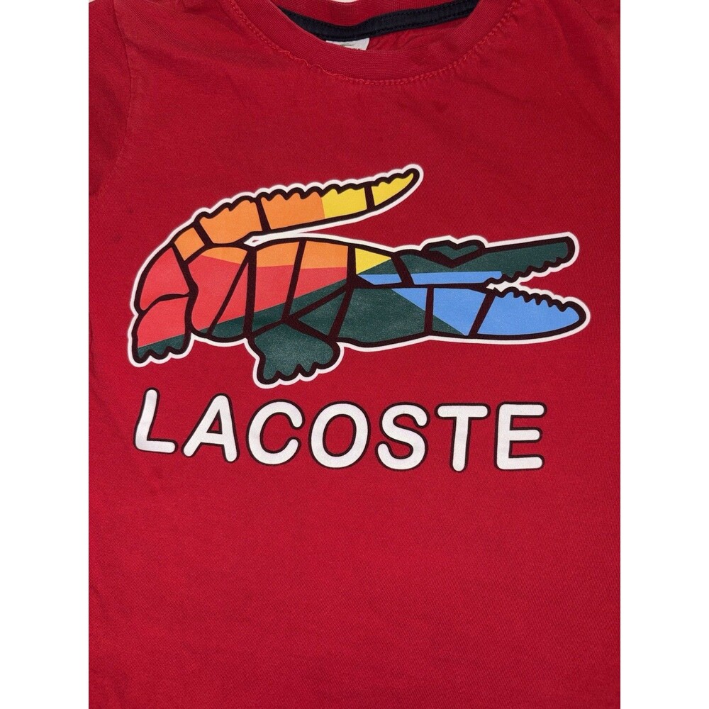 Lacoste boys Patchwork Crocodile Cotton Jersey T-Shirt Red Sz 4/5 - Picture 2 of 4
